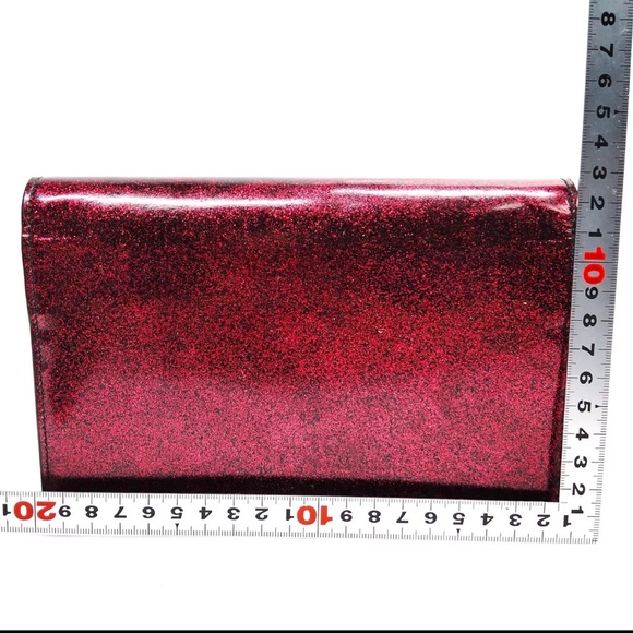 Auth Saint Laurent Ruby Patent Glitter Wallet On Chain Kate Clutch Shoulder Bag - Picture 2 of 10